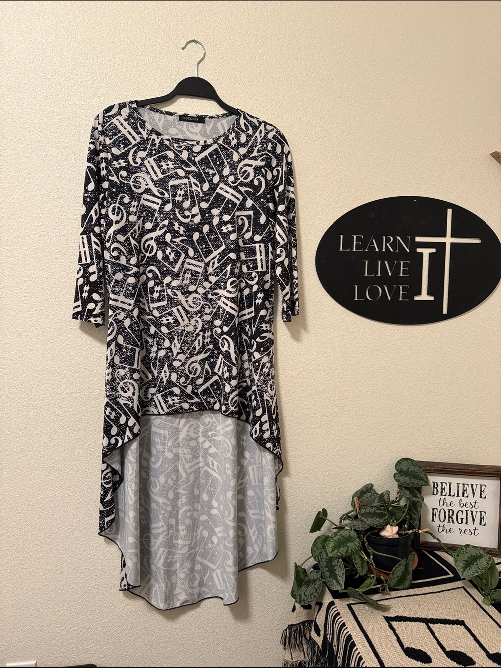Musical Note Black & White Hi-Low Dress